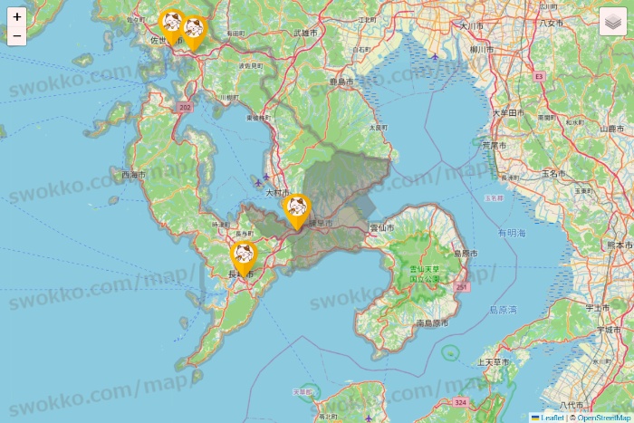 長崎県のまねきねこの店舗地図