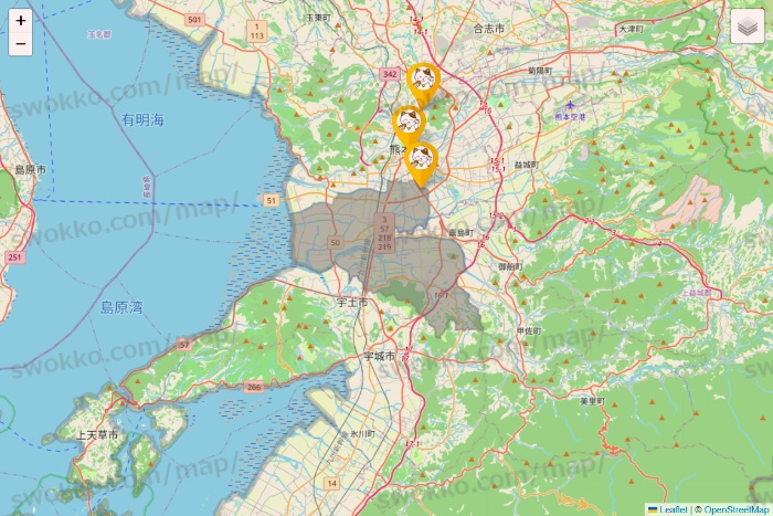 熊本県のまねきねこの店舗地図