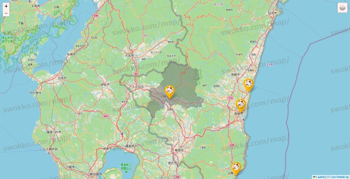 宮崎県のまねきねこの店舗地図