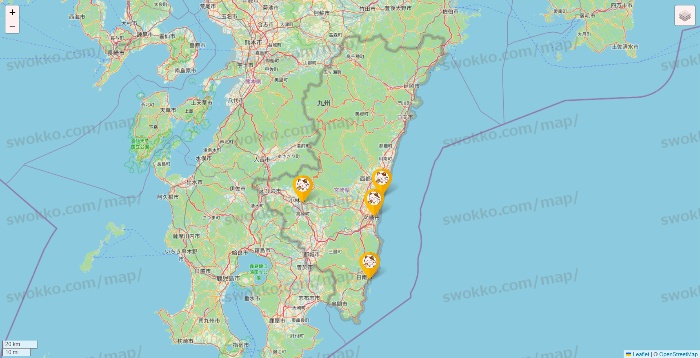 宮崎県のまねきねこの店舗地図