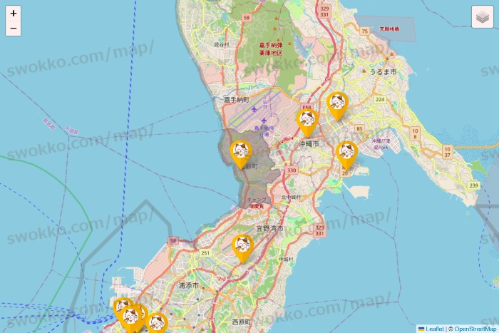 沖縄県のまねきねこの店舗地図