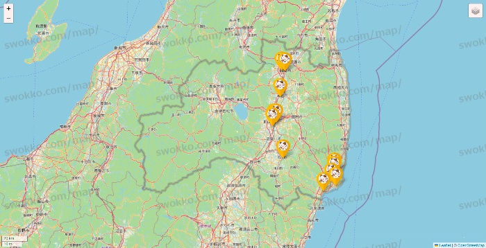福島県のまねきねこの店舗地図