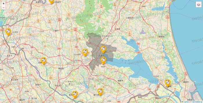 茨城県のまねきねこの店舗地図