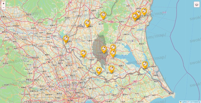 茨城県のまねきねこの店舗地図