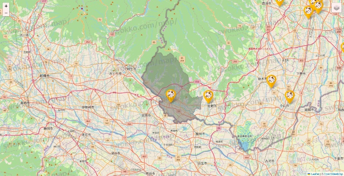 栃木県のまねきねこの店舗地図