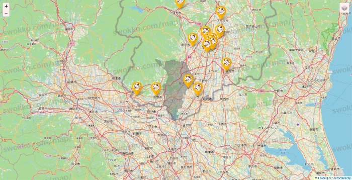 栃木県のまねきねこの店舗地図