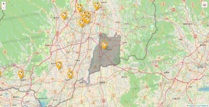 栃木県のまねきねこの店舗地図