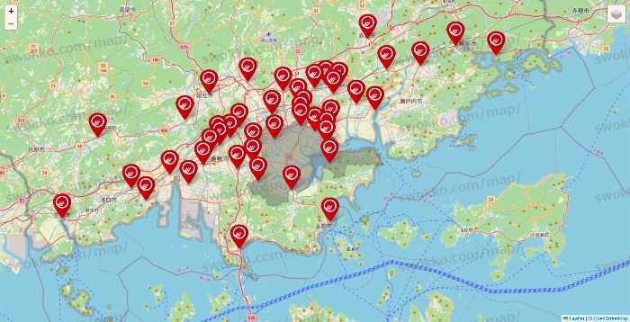 岡山県のマルナカの店舗地図