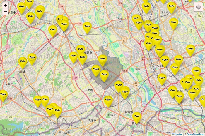 埼玉県のマツモトキヨシの店舗地図