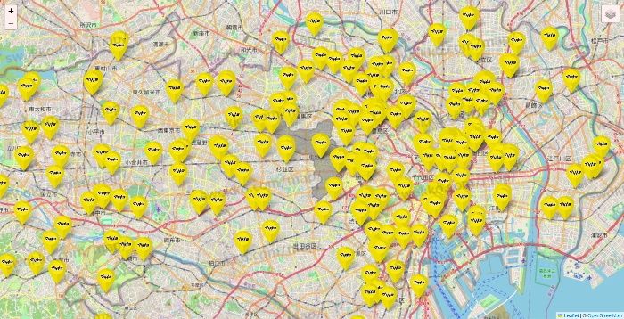 東京都のマツモトキヨシの店舗地図