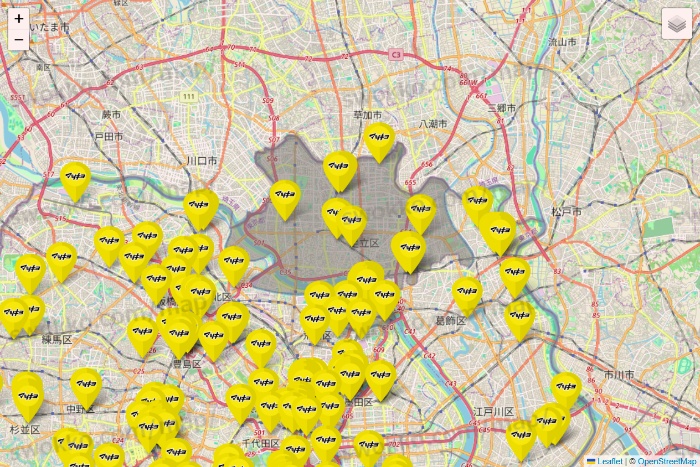 東京都のマツモトキヨシの店舗地図