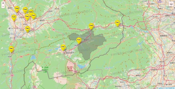 山梨県のマツモトキヨシの店舗地図