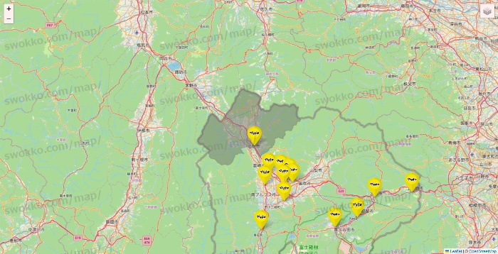 山梨県のマツモトキヨシの店舗地図