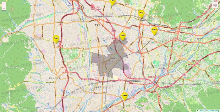 山梨県のマツモトキヨシの店舗地図