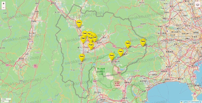 山梨県のマツモトキヨシの店舗地図