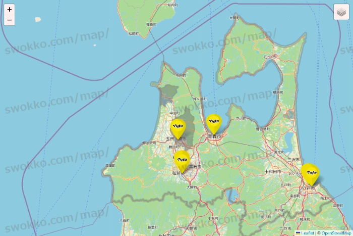青森県のマツモトキヨシの店舗地図