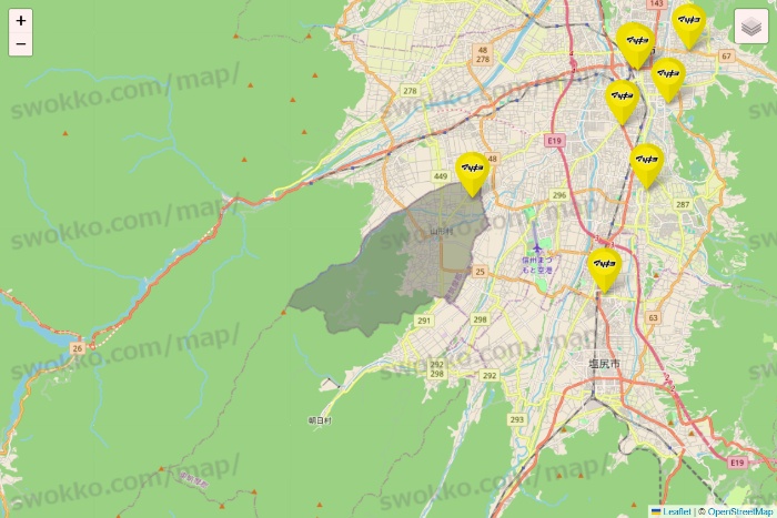長野県のマツモトキヨシの店舗地図