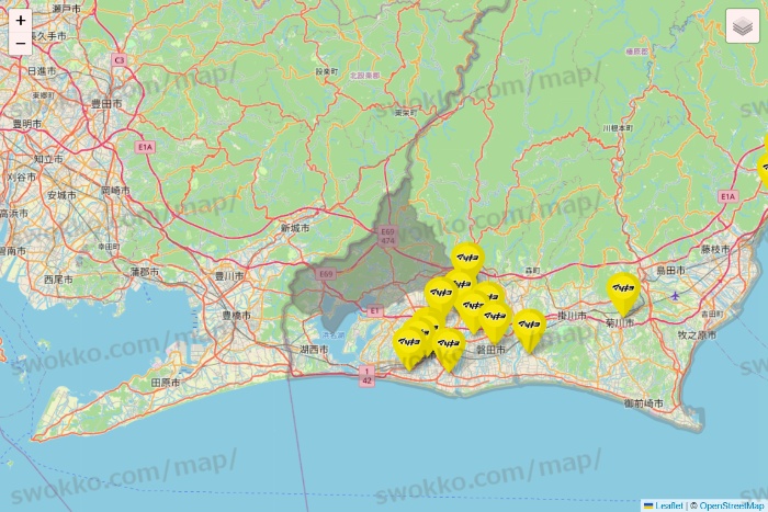 静岡県のマツモトキヨシの店舗地図