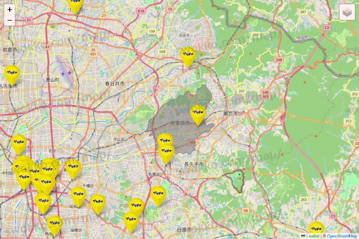 愛知県のマツモトキヨシの店舗地図