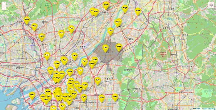 大阪府のマツモトキヨシの店舗地図