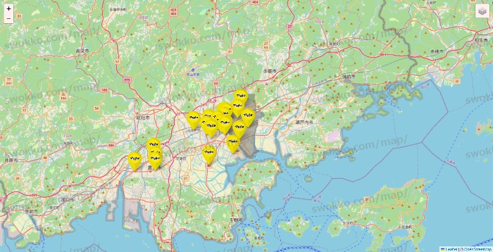 岡山県のマツモトキヨシの店舗地図