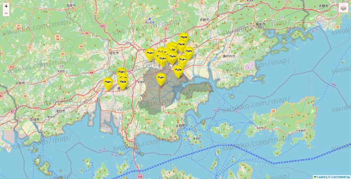 岡山県のマツモトキヨシの店舗地図
