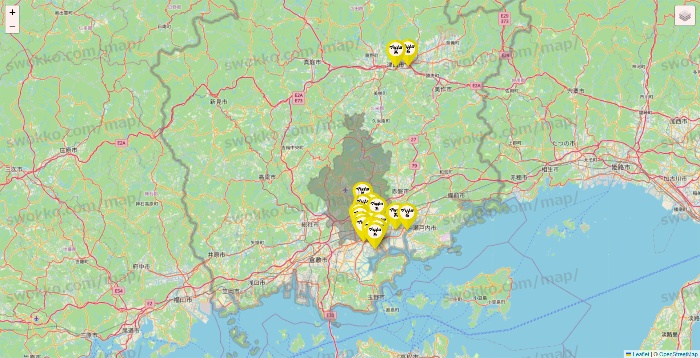 岡山県のマツキヨ系列いろいろの店舗地図