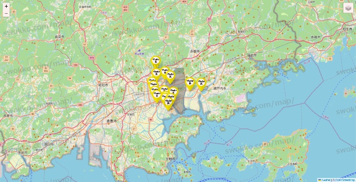 岡山県のマツキヨ系列いろいろの店舗地図