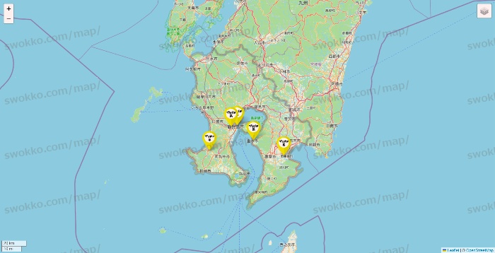 鹿児島県のマツキヨ系列いろいろの店舗地図