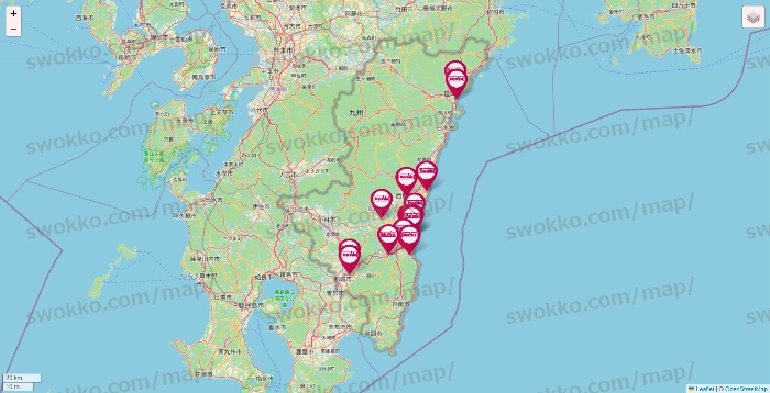 宮崎県のマックスバリュの店舗地図