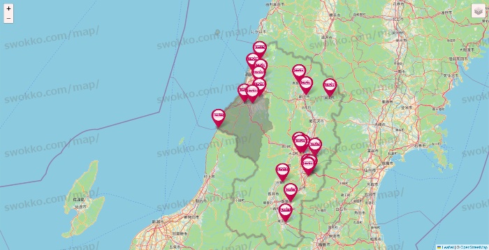 山形県のマックスバリュの店舗地図
