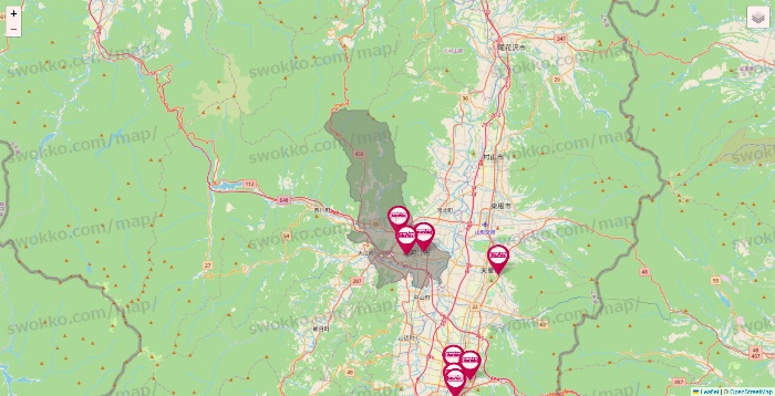 山形県のマックスバリュの店舗地図