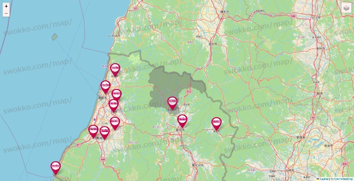 山形県のマックスバリュの店舗地図