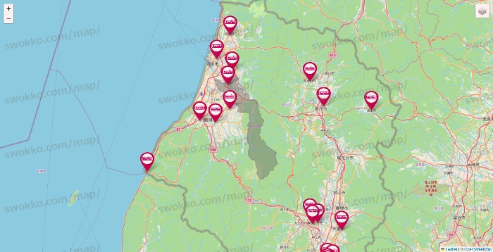 山形県のマックスバリュの店舗地図