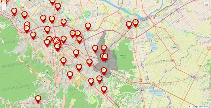 北海道のマクドナルドの店舗地図