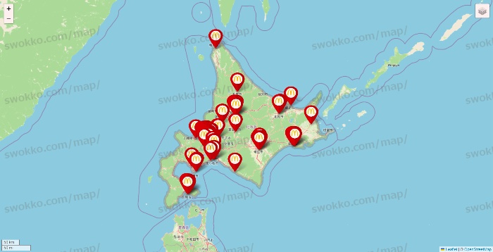 北海道のマクドナルドの店舗地図