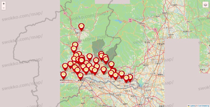 群馬県のマクドナルドの店舗地図