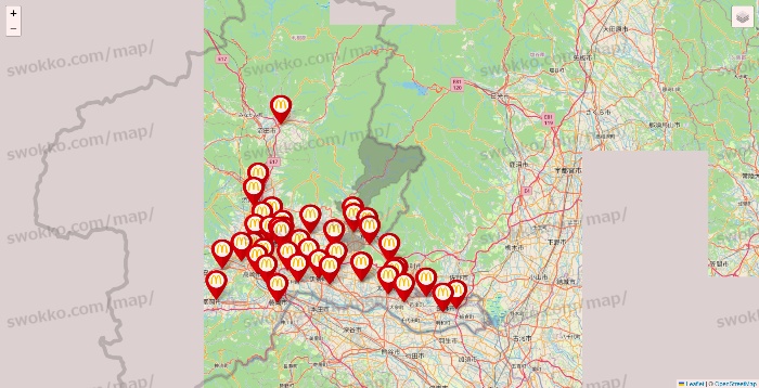 群馬県のマクドナルドの店舗地図