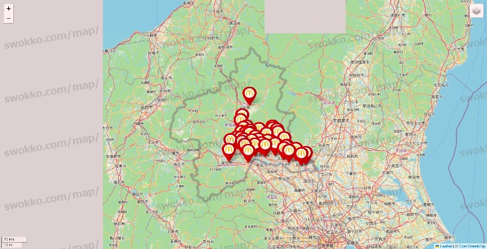 群馬県のマクドナルドの店舗地図