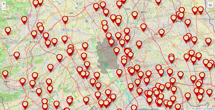 埼玉県のマクドナルドの店舗地図
