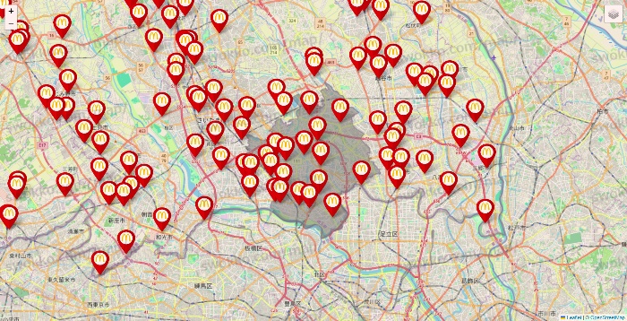 埼玉県のマクドナルドの店舗地図
