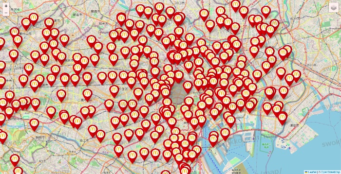 東京都のマクドナルドの店舗地図