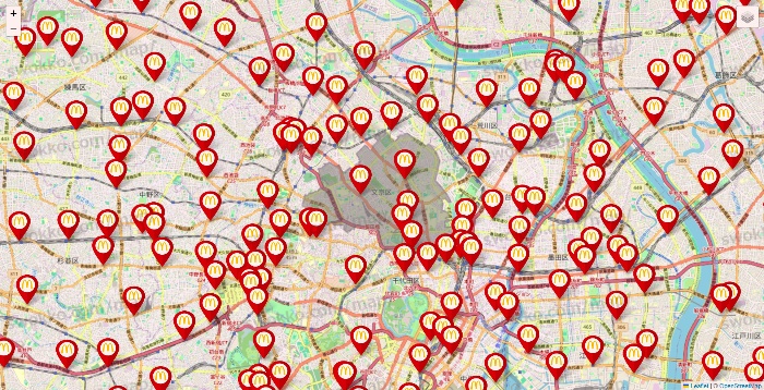 東京都のマクドナルドの店舗地図