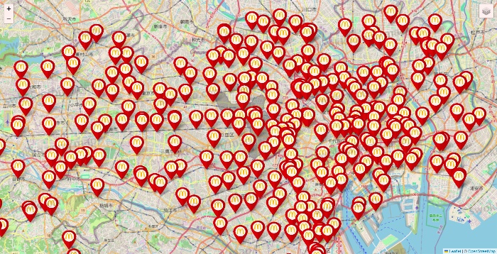 東京都のマクドナルドの店舗地図