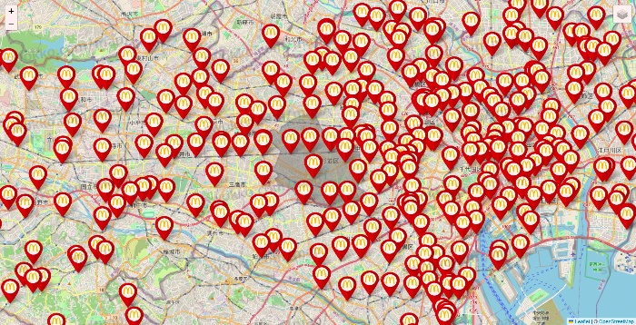 東京都のマクドナルドの店舗地図