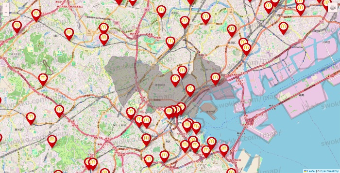 神奈川県のマクドナルドの店舗地図