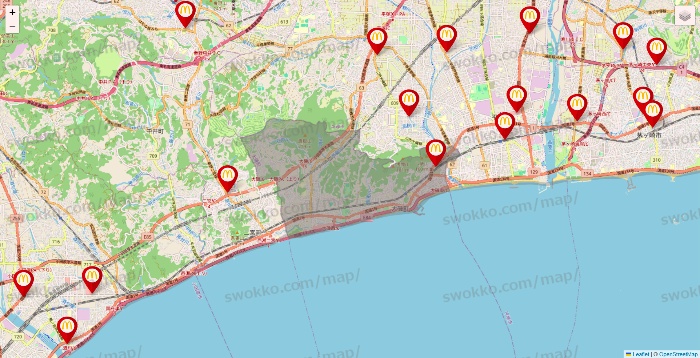 神奈川県のマクドナルドの店舗地図