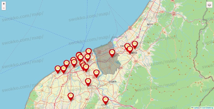 新潟県のマクドナルドの店舗地図