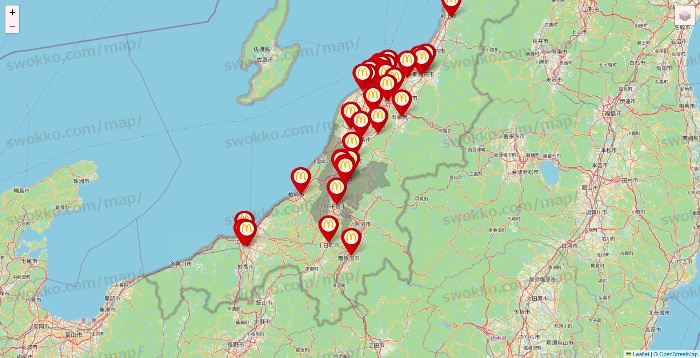 新潟県のマクドナルドの店舗地図