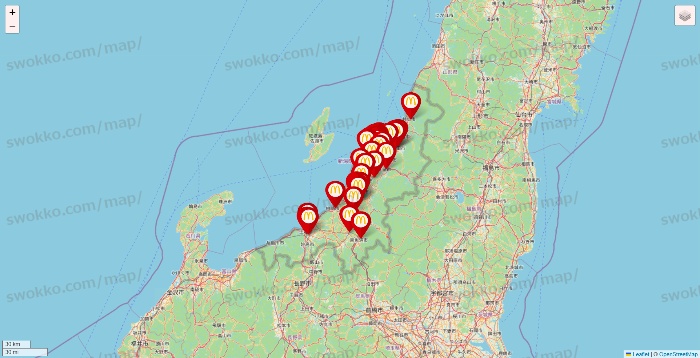 新潟県のマクドナルドの店舗地図